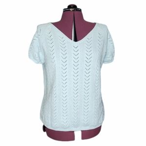 J. Jill Baby Blue Pointelle Puffed Short Sleeve Lightweight Sweater sz XL